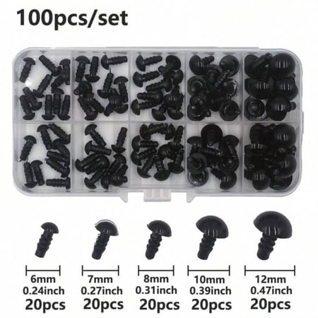 صندوق عيون الدمى أسود 100 قطعة