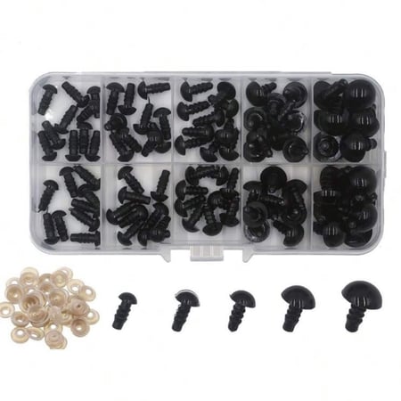 صندوق عيون الدمى أسود 100 قطعة