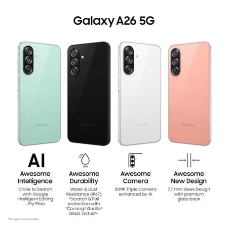 سامسونج A26 ذاكرة 128 جيجابايت 6 رام 5G وردي