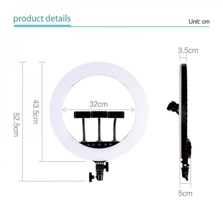 رنق لايت بثلاث اضائات مختلفه مزود برموت تحكم ومزود بثلاث قواعد تثبيت للجوال بطول يصل الى مترين