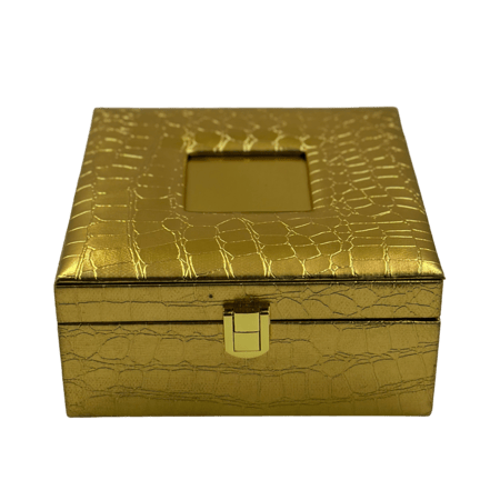 RIVALO - صندوق فاخر لساعة ابل واتش مصنوع من الجلد مناسب للهدايا مع قطعه للكتابه عليها - ذهبي