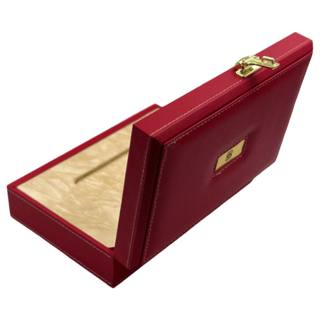 RIVALO - صندوق فاخر للايفون مصنوع من الجلد مناسب للهدايا مع قطعه للكتابه عليها - احمر