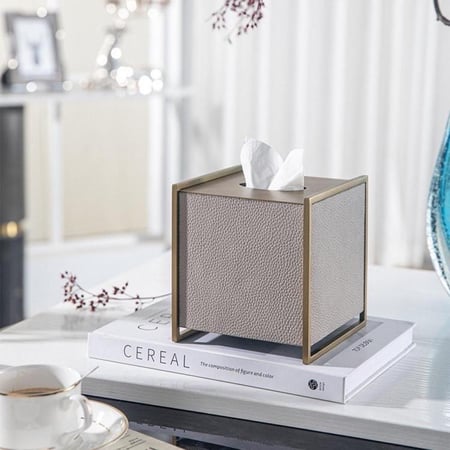 علبة مناديل جلد وفولاذ مقاوم للصدا لون كاكي