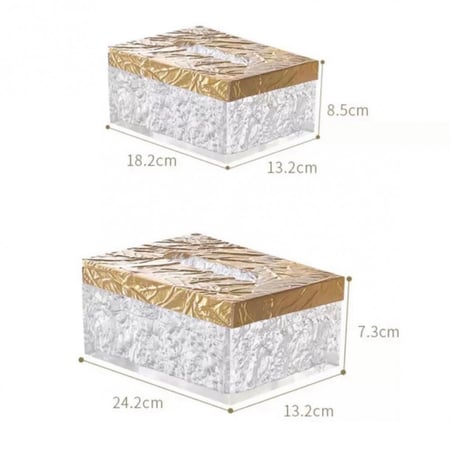علبة مناديل بغطاء ذهبي منقوش