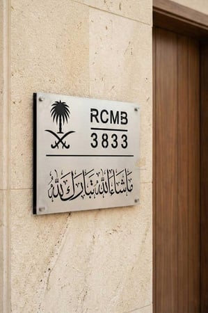 لوحة عنوان وطني ستيل فضي تفريغ مثبتة على واجهة فيلا