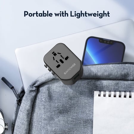 فيش السفر العالمي راف باور منفذين USB-A ومنفذ PD بقوة 20W