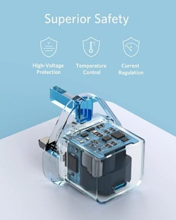 انكر - شاحن جداري باور بورت بقوة 20 واط بمنفذ تايب سي بتقنية PD -ابيض - أسود