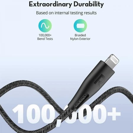 كيبل راف باور ايفون USB-C لايتنينق بطول 1.2 متر  - أسود