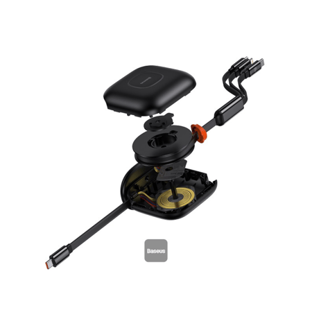 منصة بيسوس قابل للسحب 3 في 1 كيبل شحن سريع بقوة 100 واط شحن سريع سهل التخزين 360 درجة دوران سهل الالتصاق