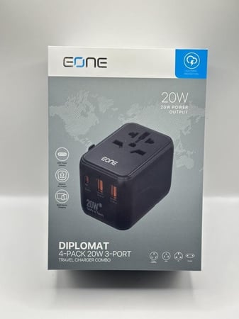 اي ون شاحن جداري متعدد الرؤوس للسفر 20 واط - اسود