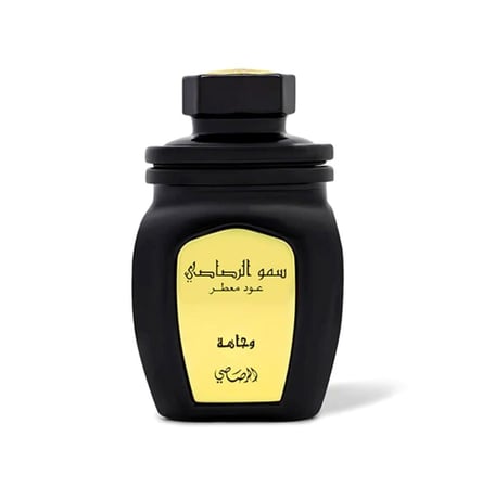 علبة عود معطر وجاهة من سمو الرصاصي بتصميم أسود وذهبي