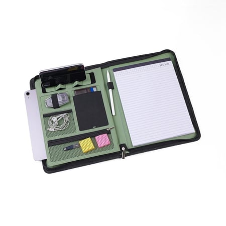 فولدر Dossié الاخضر بنقشة جلد النعام – حقيبة لابتوب وايباد