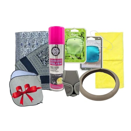 بكج اكسسوارات داخلية السيارة عدد 7 قطع مع قطعة اضافية مجانية شماسة امامية كبير