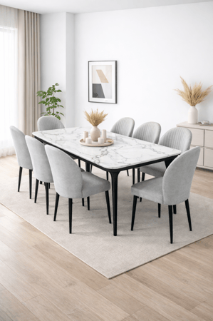 طاولة طعام 8 كراسي رخام -  مقاس 180*90 سم سطح متين وسهل التنظيف للاستخدام اليومي