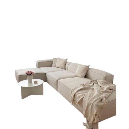 كنبة زاوية حديثة كتان لون بيج -مقاس 180 × 310 × 80 × 90 سم لمسة فخامة تناسب كل الديكورات