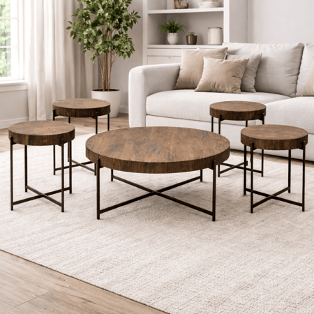 طقم طاولات شاي خشب مودرن متعددة الألوان - تصميم أنيق يوفر مساحة وتنظيم مثالي