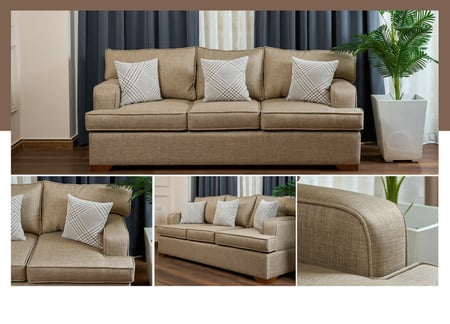 كنبة كتان ثلاثية بذراعين - موديل أمريكان - تصميم كلاسيكي مريح وعميق