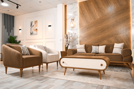 طقم كنب مودرن فاخر بني وبيج مخمل