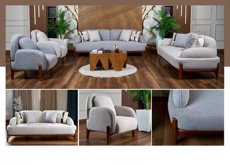 طقم كنب مودرن - موديل تويت - ابيض x رمادي - 4 قطع