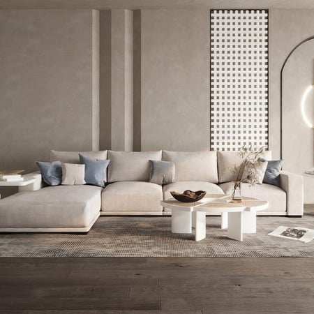 كنبة زاوية خشب السويدي بتصميم عصري لون بيج - 300×180×90 سم