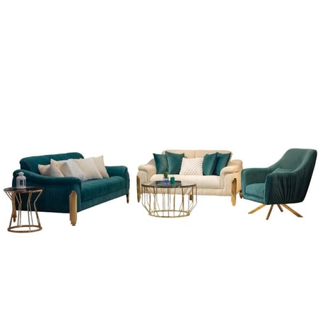 طقم كنب خشب زان وقاعدة ستيل – 3 حبة