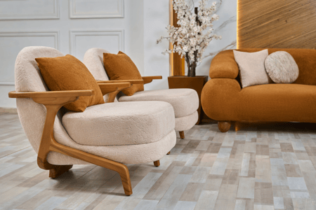 طقم كنب قماش مودرن وارجل خشبية - موديل أوسكار - 4 قطع