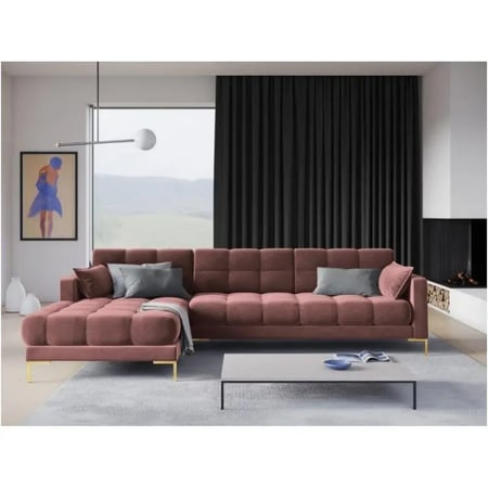 كنبة زاوية فخمة مخمل بأرجل خشبية - قطعة فخمة تسيطر على أناقة المكان