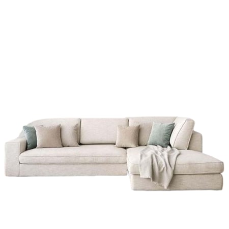 كنبة زاوية مريحة قماش كتان وخشب سويدي لون بيج - جلسة عميقة للاسترخاء الكامل