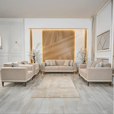 طقم كنب - موديل هلا - ارجل خشبية - 4 قطع