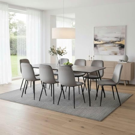 طقم طاولة طعام خشب رمادي مع كراسي أنيقة قماش مخمل – أرجل سوداء مميزة وتصميم عصري