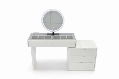 تسريحة مع مرآة مضيئة لون أبيض – تصميم أنيق مع أدراج لتنظيم مستحضرات التجميل