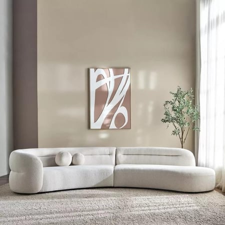 كنبة منحنية مودرن 4 مقاعد – خشب زان وتصميم فاخر (365 سم) | لون اوف وايت