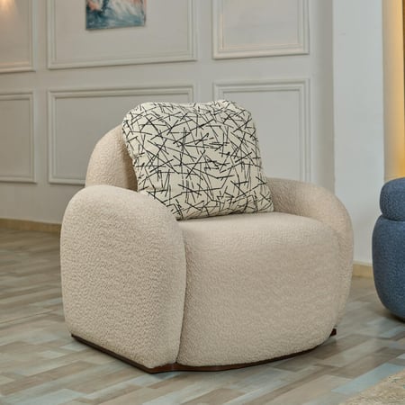 طقم كنب أزرق وبيج قماش بوكلية مودرن فاخر