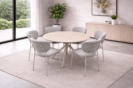 طاولة طعام دائري سطح خشب متعددة الألوان والمقاسات – تصميم أنيق مثالي للمساحات العصرية