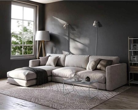 كنبة زاوية أوف وايت قطيفة - تصميم واسع يناسب كل المساحات