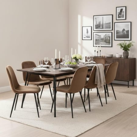 طقم طاولة طعام  مخمل بني – أرجل معدنية مميزة بتصميم أنيق وعصري