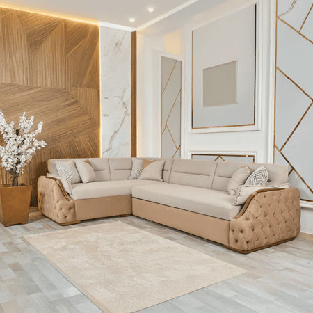 كنبة سرير وسحاره بيج قماش مخمل