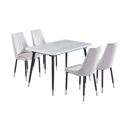 طقم طاولة طعام رخام مع 4 كراسي 130×80 سم اللون الأبيض