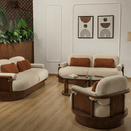 طقم كنب مودرن قماش أوف وايت بقواعد خشبية – 4 قطع