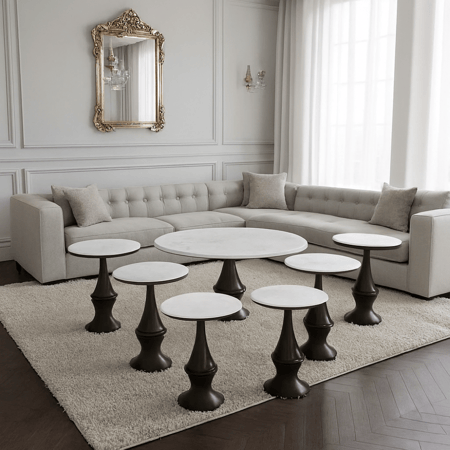 طقم طاولات جانبية خشب 7 قطع فاخر – تصميم مودرن عملي لتنظيم المساحة بشكل أنيق