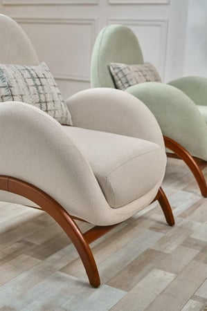 طقم كنب خشب وقماش بيج ومينت جرين تصميم عملي لغرفة المعيشة - 4 قطع