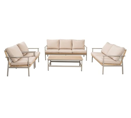 طقم جلسة خارجية 7 أشخاص لون بيج – تصميم فاخر ومريح – 5 قطع