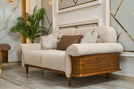 طقم كنب بيج وبني قماش بوكليه - 4 قطع