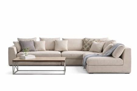 كنبة زاوية خشب سويدي قماش كتان لون بيج - جودة عالية تدوم لسنوات