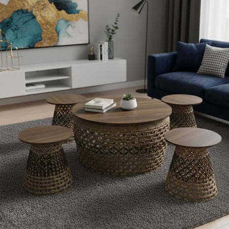 طاولة شاي 4+1 عملية للتقديم والترتيب بتصميم أنيق