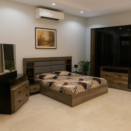 غرفة نوم ماستر بتصميم عصري لون خشبي x أسود - 5 قطع