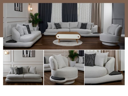 طقم كنب يتحول الى ركنية مع كرسي قابل للدوران - موديل كارلا - 4 قطع