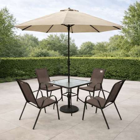 طاولة خارجية 4 كراسى مع المظلة ألوان مختلفة - حماية من الشمس وجلسة مريحة بالهواء الطلق