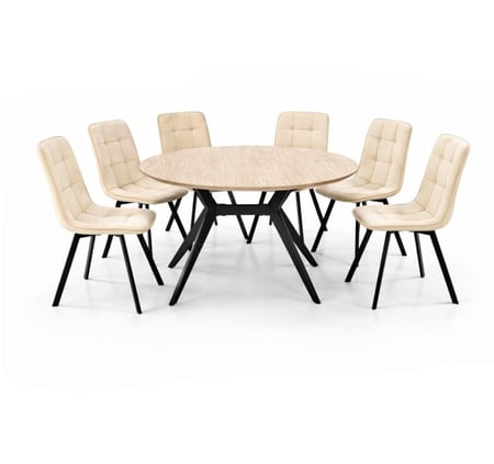 طقم طاولة طعام خشب دائري مع 6 كراسي قماش – 120×75 سم – ألوان متعددة