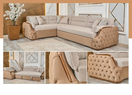 كنبة سرير وسحاره بيج قماش مخمل